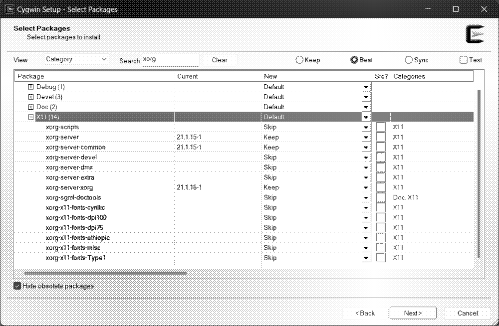 Cygwin setup - package selection