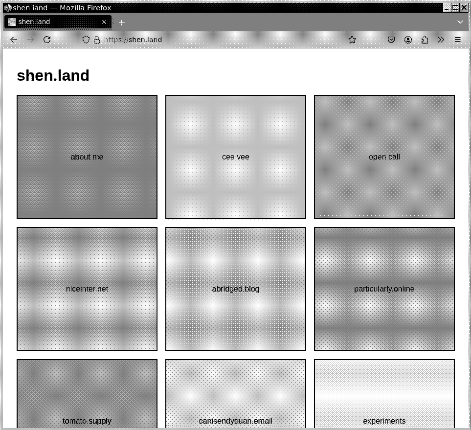 Screenshot of the website under shen.land
