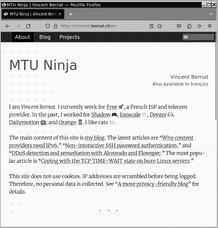 Screenshot of the website under vincent.bernat.ch