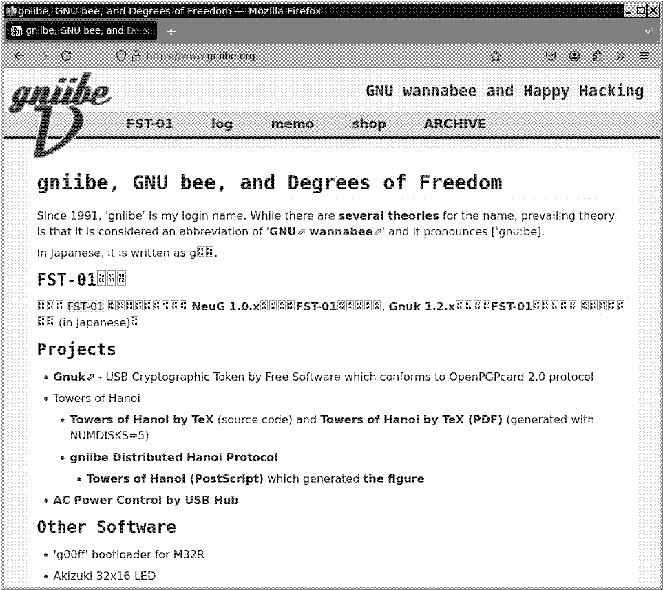 Screenshot of the website under www.gniibe.org